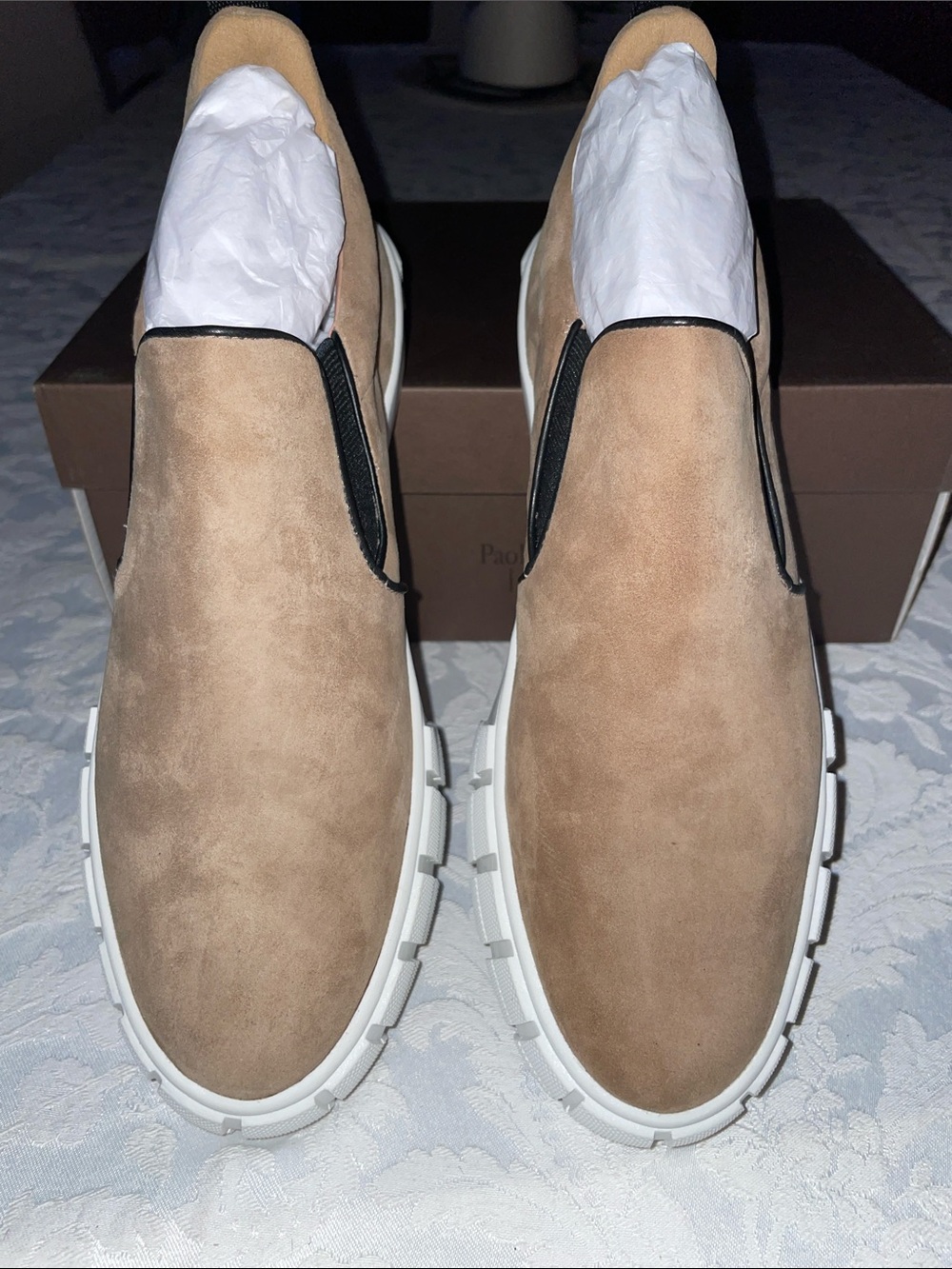 PAOLO Women All Leather Suede Slip-On Loafers in Tan Sole Sz 9M New in Box